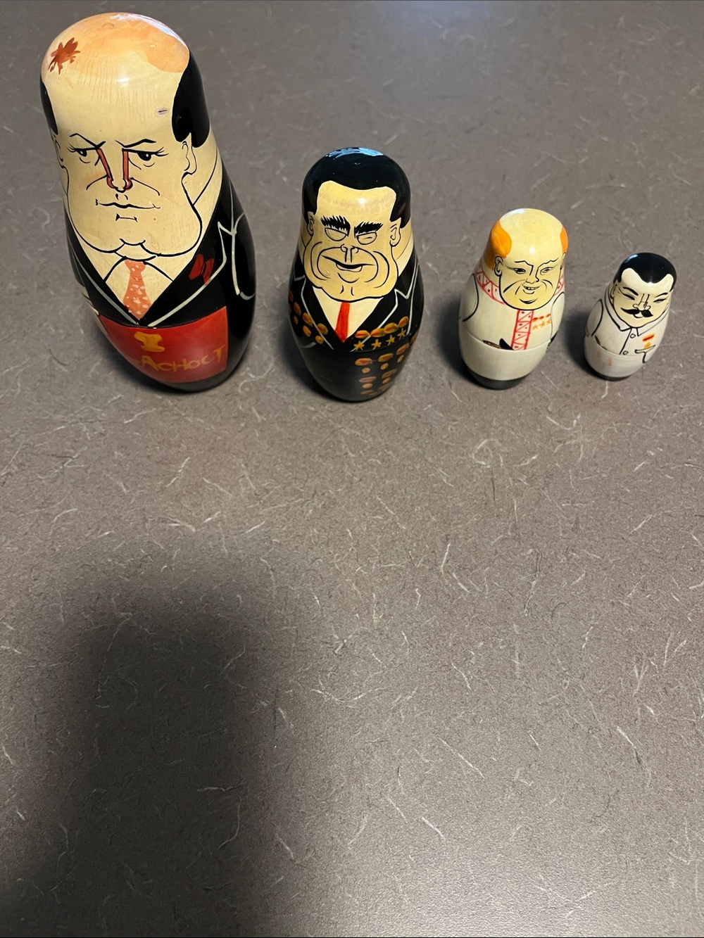 4 Hand-Painted Russian Wooden Nesting Dolls Set - Black, Cream, Red Accents